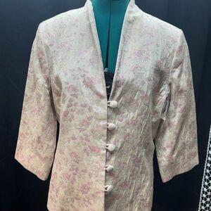 Jaclyn Smith Cream Jacket with Light Pink Floral Jacquard
